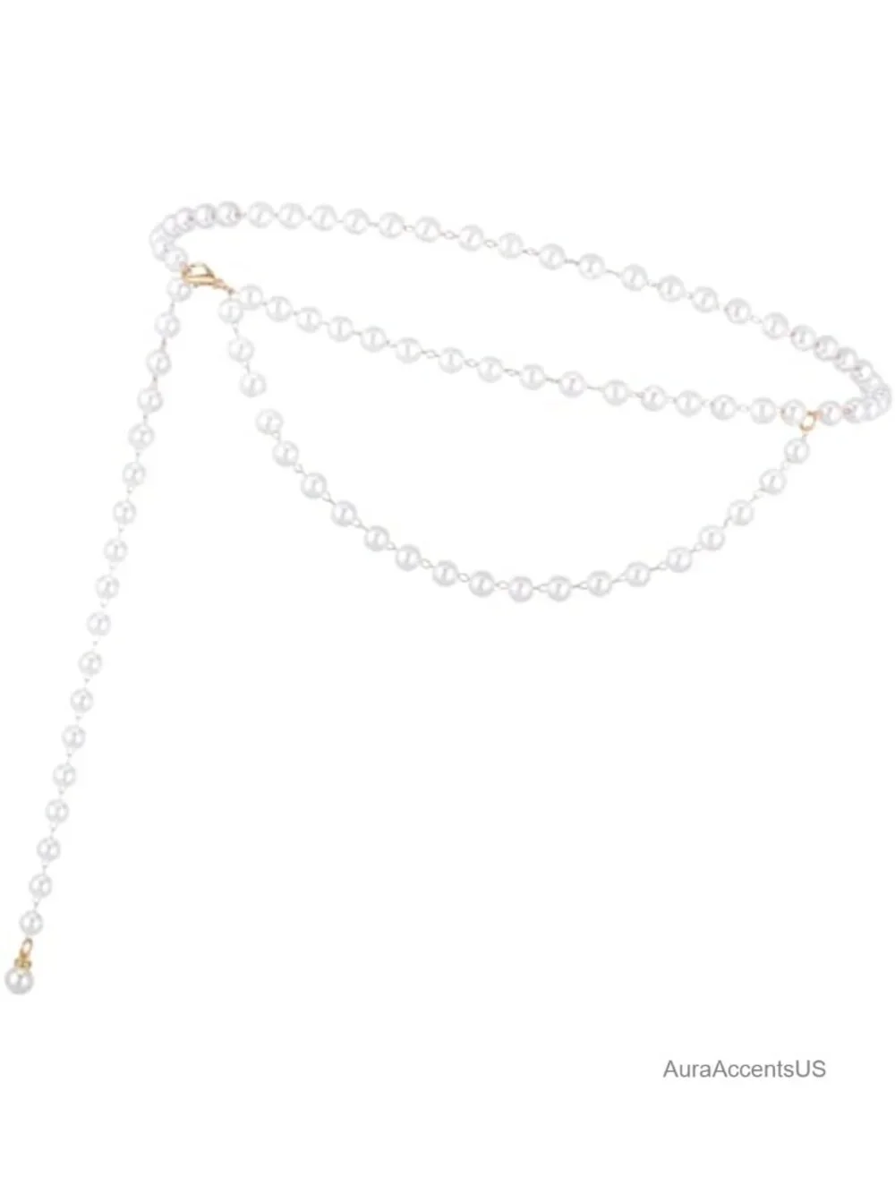 Pearl Waist Chain Adjustable Layered Pearl Belt for Women Dress Jeans Beach